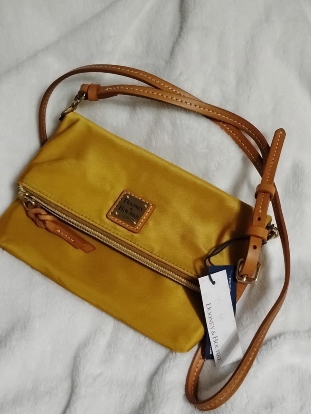 Dooney & Bourke Yellow Crossbody with Front Zip and Logo Plaque